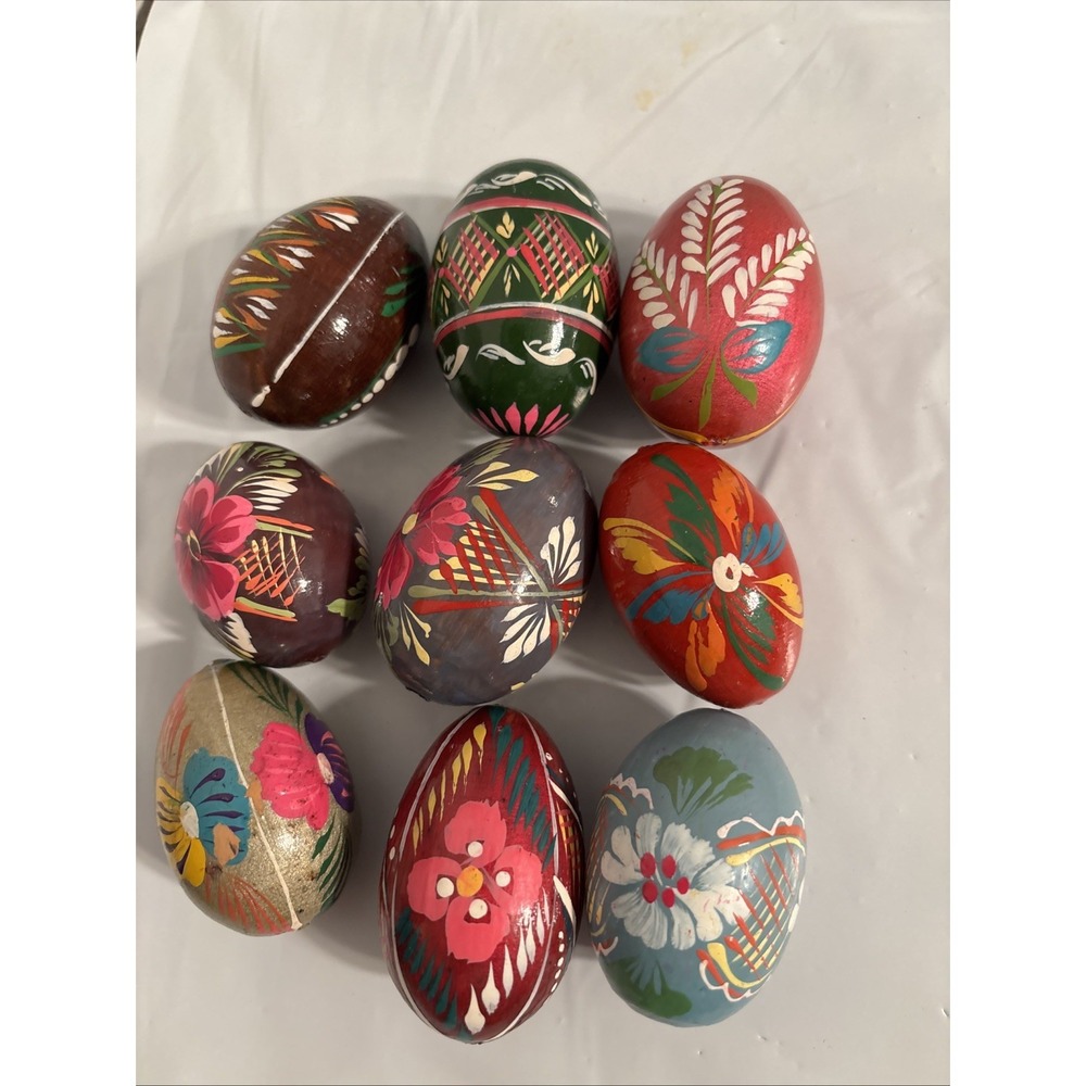 9 Wooden Hand Painted Ukrainian Pysanky Easter Eggs / Pysanka Egg from Ukraine - Picture 2 of 5